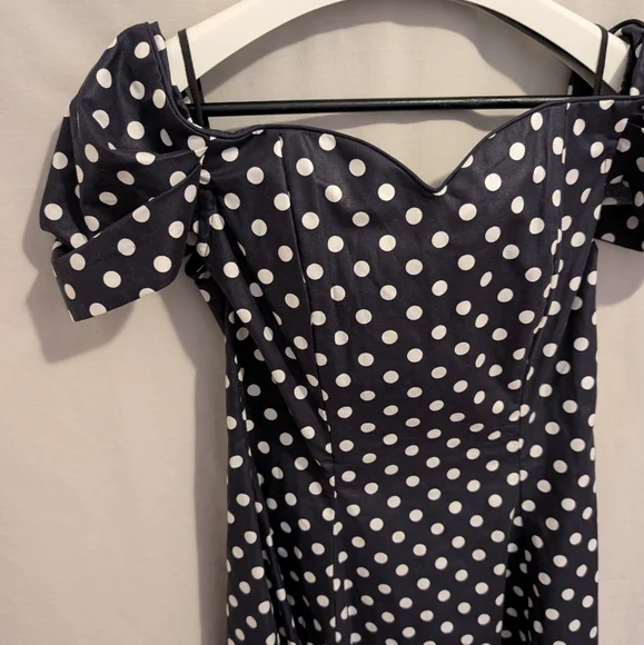 Vintage LAURA ASHLEY Dress 12 Corset Black White Polka Dot Rockabilly Pinup 80s - Picture 2 of 7